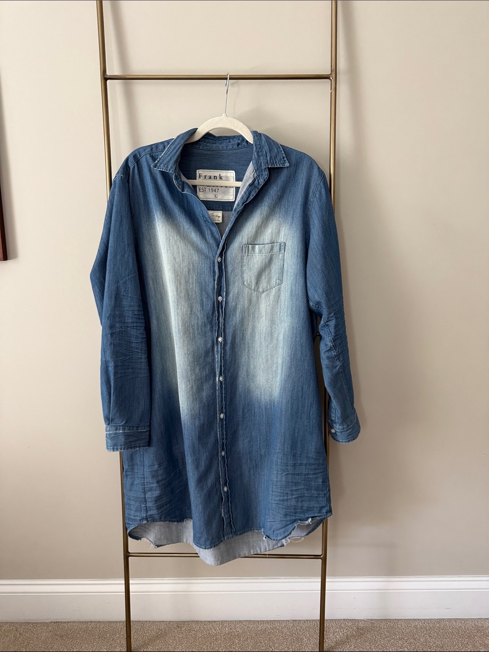 Frank & Eileen Faded Blue Denim Longline Button-Down Shirt Dress - Picture 3 of 6